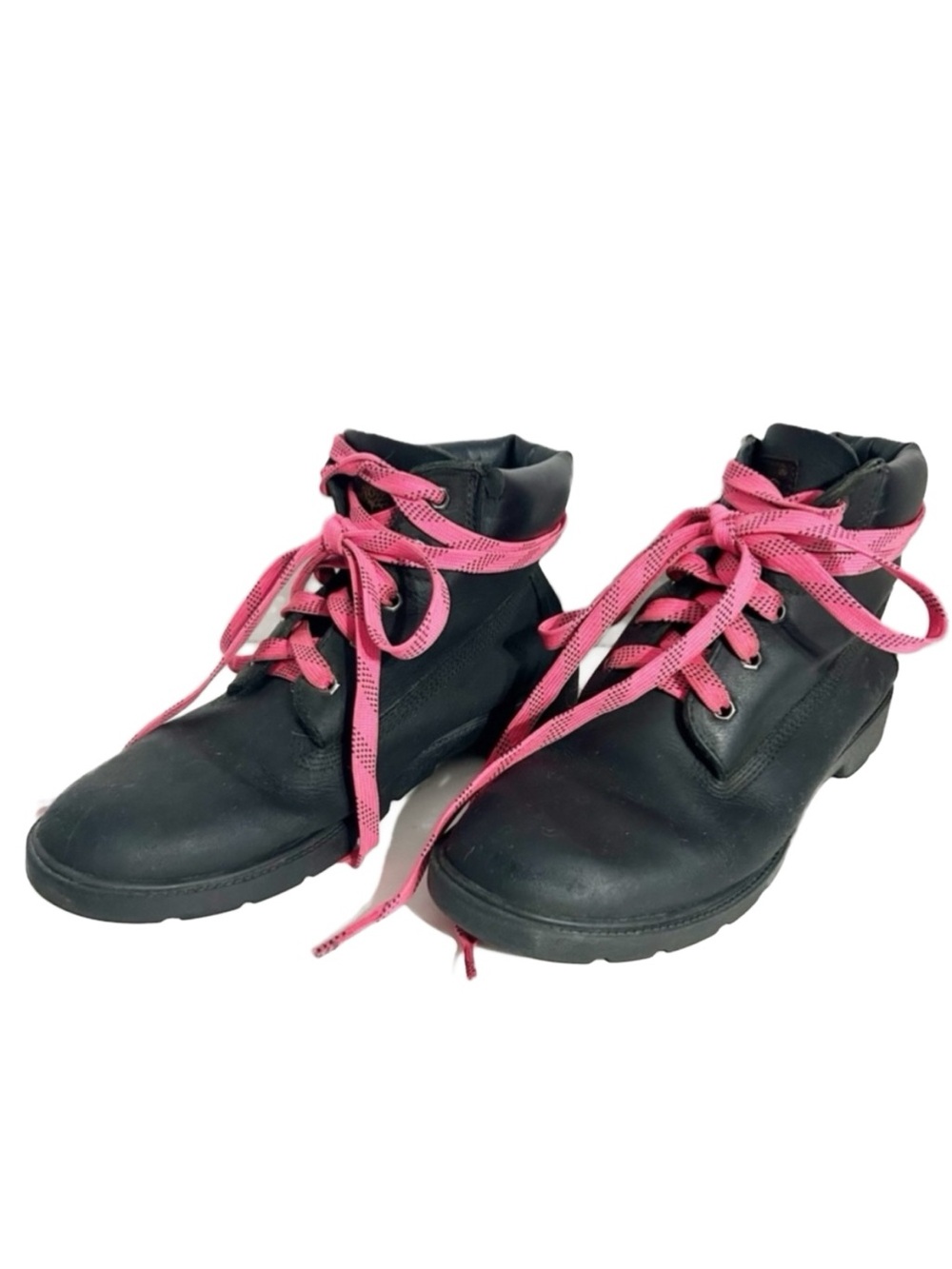 Classic Leather Timberland Waterproof Work Boots 10910 Black Pink Laces Mens 6.5